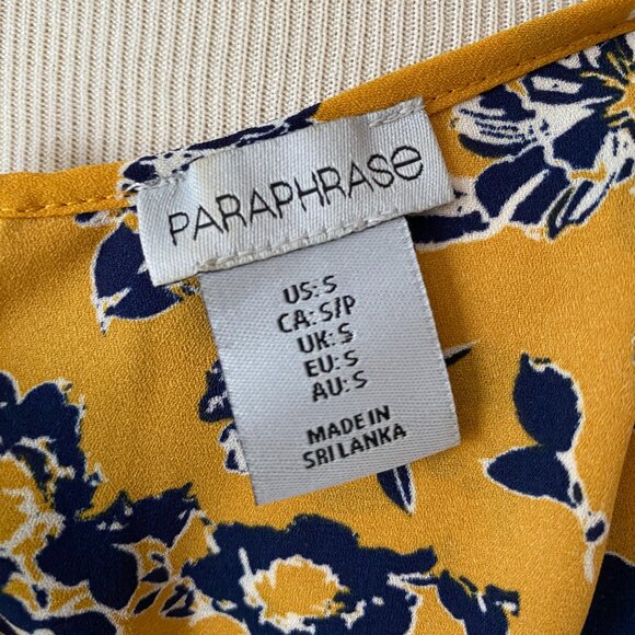 Paraphrase Womens Small Tank Top Sleeveless Mustard Navy Blue Floral 2 Layers - Picture 4 of 6